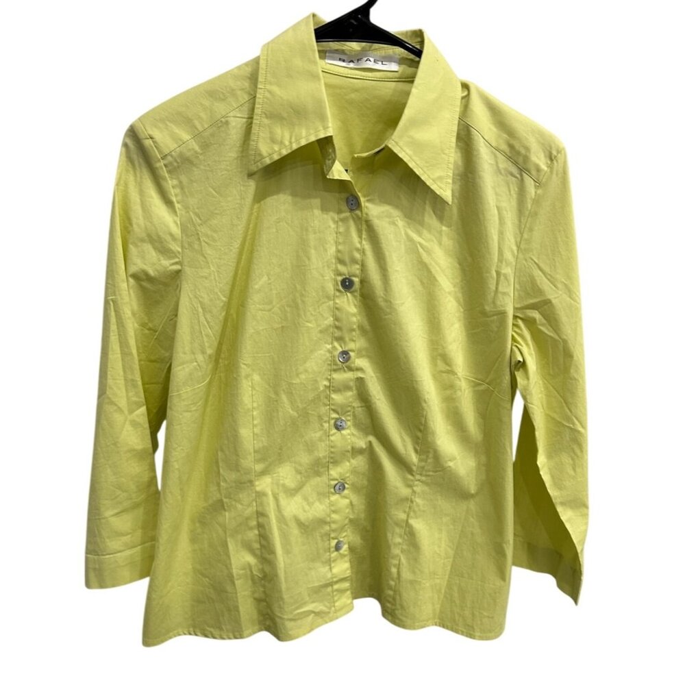 Rafael Womens Yellow Button Up Collared Shirt Size Medium